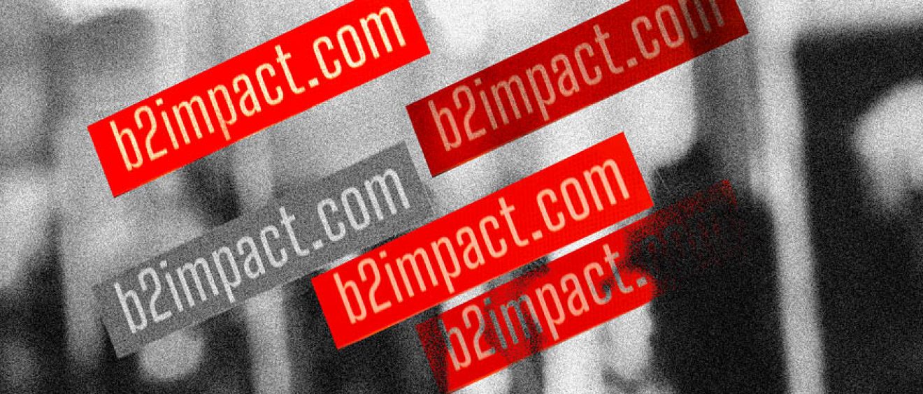 Mehrere b2impact.com Sticker auf einer Scheibe