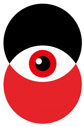 Auge_auf HGweiss B2Impact - die B2B Marketing Agentur hat einen schwarzen und weißen Kreis mit einem Auge in der Mitte als Logo